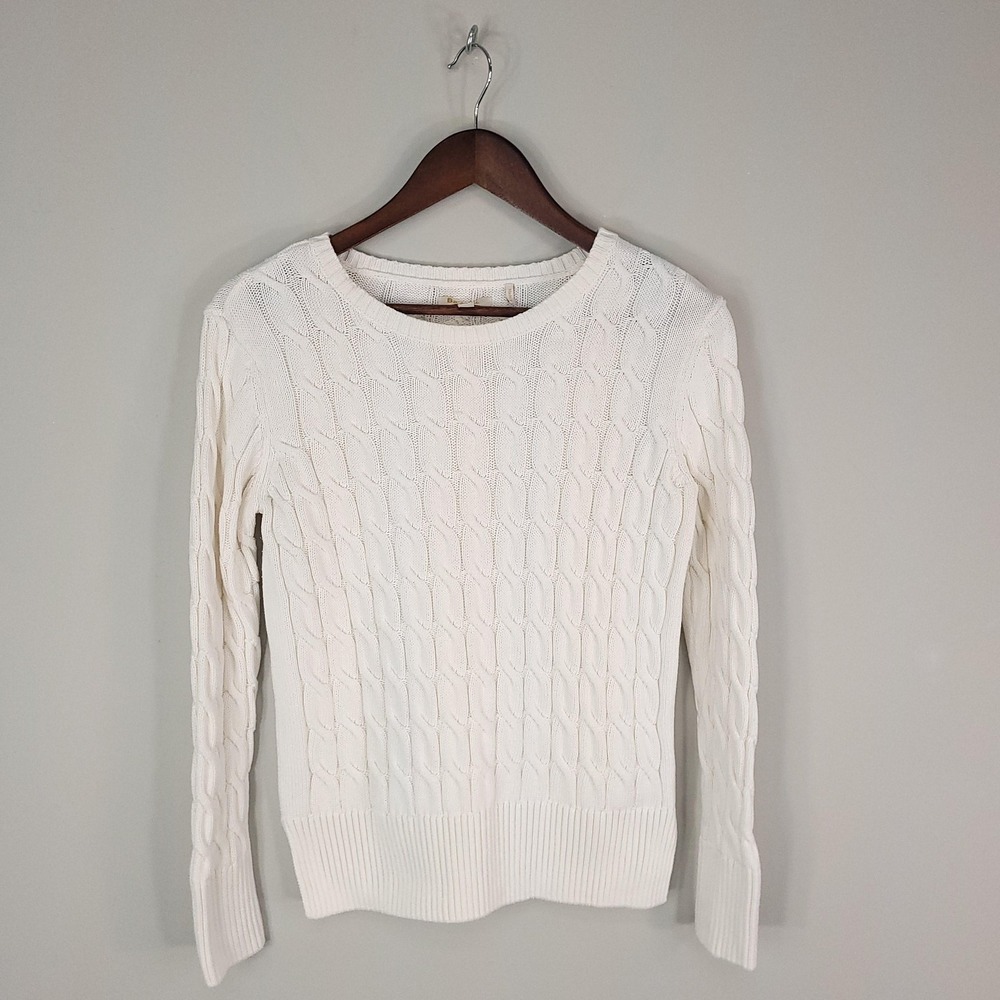 Barbour Lewes Knit Sweater Womens 4‎ White Cable Cotton Crewneck Pullover